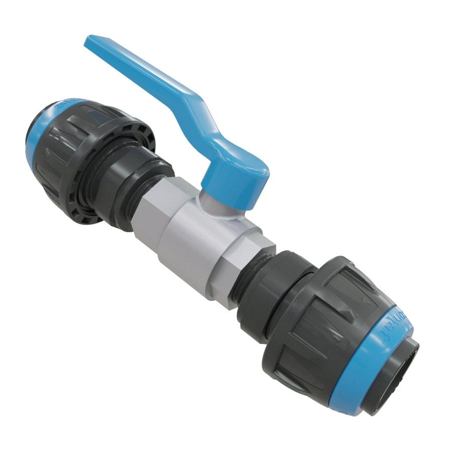 Egyenes csatlakozó golyós csappal 63 mm - G2 1/2", kék