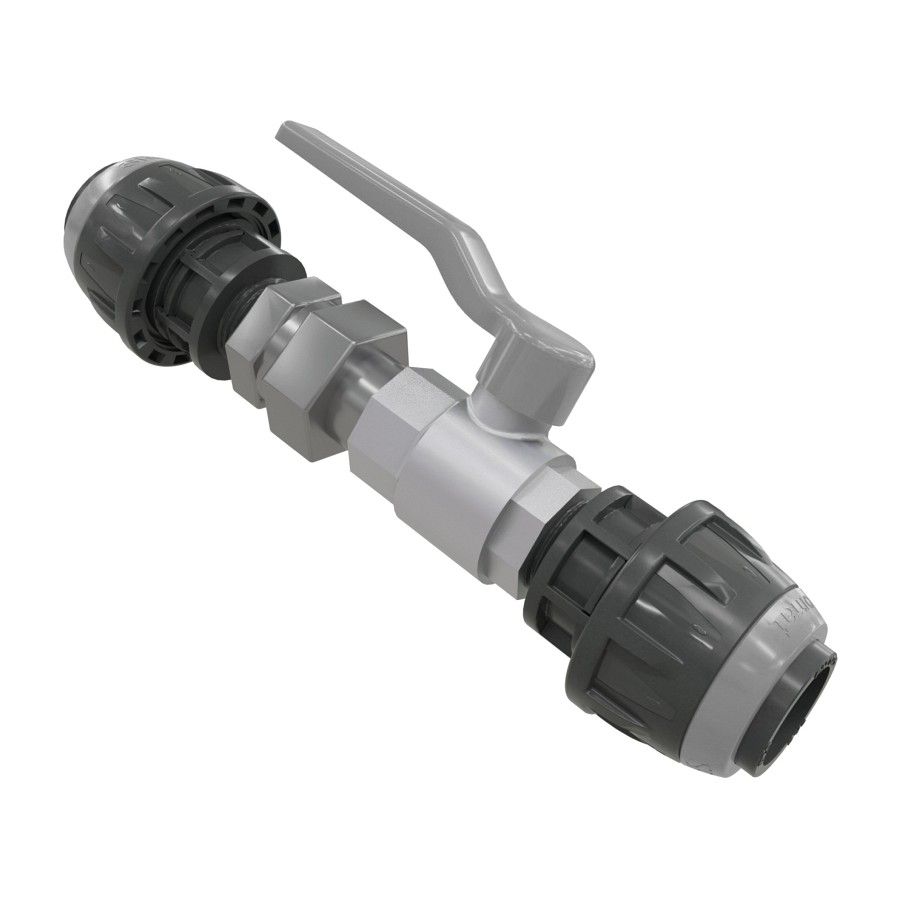 Egyenes csatlakozó golyós csappal, hollanderes 20 mm - G1/2", szürke